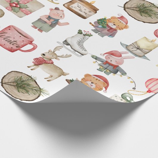 Papier Cadeau Eléments de Noël verts et rouges classiques (Coin)