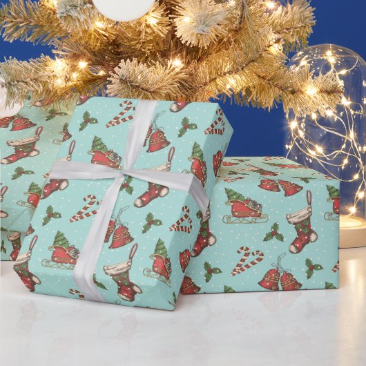 Papier Cadeau Éléments de Noël Vintage (Vacances)