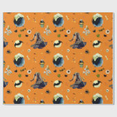 Papier Cadeau Eléments d'Halloween sur Orange (Plat)