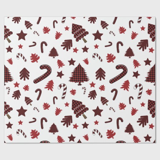 Papier Cadeau Eléments plaqués de buffle rouge de Noël (Plat)