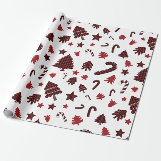 Papier Cadeau Eléments plaqués de buffle rouge de Noël (Déroulé)