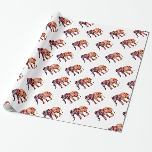 Papier Cadeau Éléphant abstrait coloré (Déroulé)