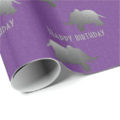 Papier Cadeau éléphant argenté - pourpre (Coin rond)