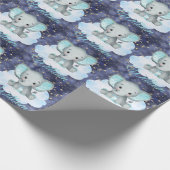 Papier Cadeau Elephant Baby Boy Blue Sky Gold Stars Nom personna (Coin)