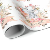 Papier Cadeau Elephant Baby shower Boho Chic Coral Aquarelle (Coin rond)