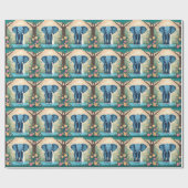 Papier Cadeau Eléphant Bébé Bleu Whimsical, (Plat)
