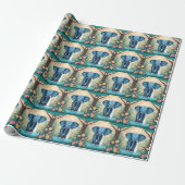 Papier Cadeau Eléphant Bébé Bleu Whimsical, (Déroulé)