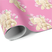 Papier Cadeau Eléphant Bébé En Fleurs (Coin rond)