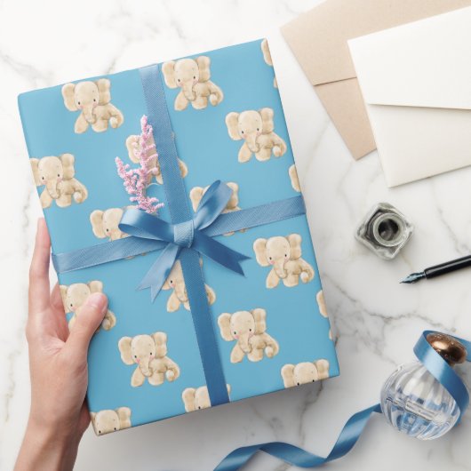 Papier Cadeau Eléphant bébé sur Aqua (Cadeaux)