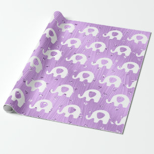 Papier Cadeau Eléphant blanc violet Baby shower Princesse Fille