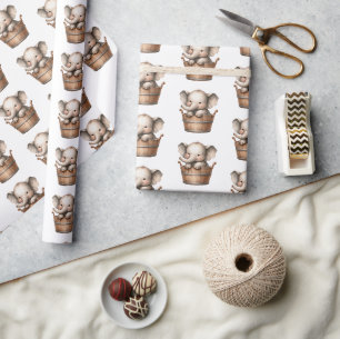 Papier Cadeau Eléphant Boho dans le seau en bois