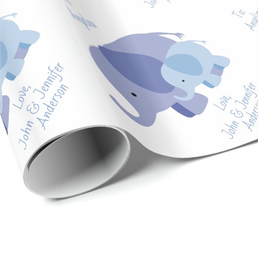Papier Cadeau Éléphant de bleus layette (Coin rond)