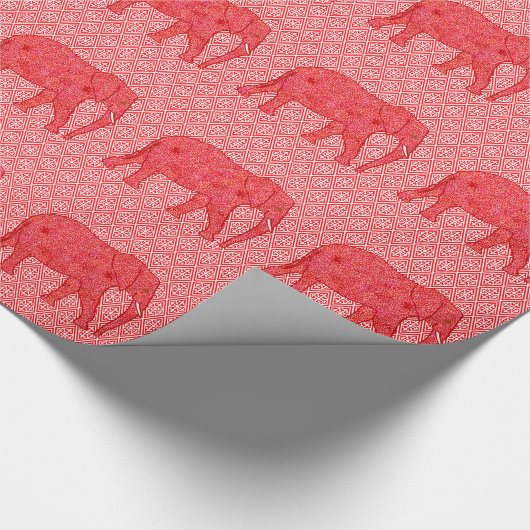 Papier Cadeau Eléphant de fleurs - rouge profond et corail (Coin)