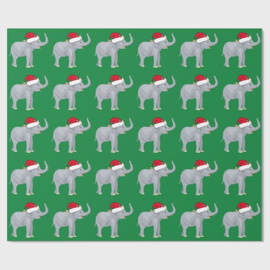 Papier Cadeau Elephant de Noël en vert de Santa Hat (Plat)