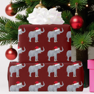 Papier Cadeau Eléphant de Noël rouge mignon à Santa Hat