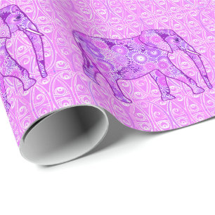 Papier Cadeau Éléphant en spirale fractale - violet et orchidée