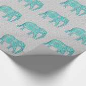Papier Cadeau Eléphant fleur Mandala - turquoise, gris & blanc (Coin)