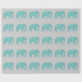 Papier Cadeau Eléphant fleur Mandala - turquoise, gris & blanc (Plat)