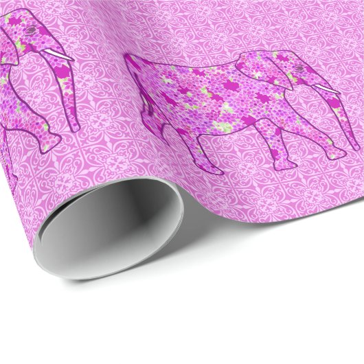 Papier Cadeau Éléphant fleur - orchidée et magenta (Coin rond)