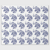 Papier Cadeau Eléphant Floral Cute En Blanc Et Bleu Marine (Plat)
