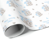 Papier Cadeau Eléphant mignon | 1er anniversaire Garçon bleu Per (Coin rond)