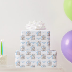 Papier Cadeau Eléphant mignon 1er anniversaire Garçon bleu Per