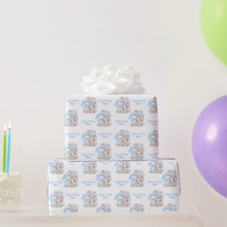 Papier Cadeau Eléphant mignon | 1er anniversaire Garçon bleu Per