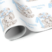 Papier Cadeau Eléphant mignon | 1er anniversaire Garçon bleu Per (Coin rond)
