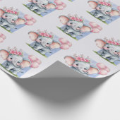Papier Cadeau Eléphant mignon avec ballons roses fille (Coin)