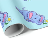 Papier Cadeau Eléphant mignon avec Fleur Jungle Animaux Enfants (Coin rond)