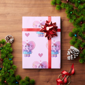 Papier Cadeau Eléphant mignon dans l'amour