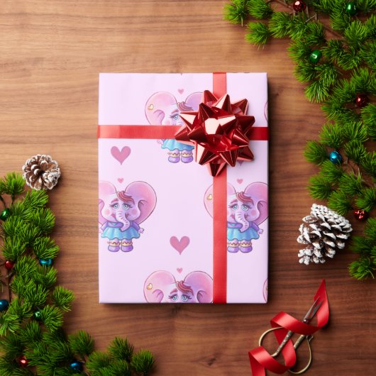 Papier Cadeau Eléphant mignon dans l'amour (Cadeau de vacances)