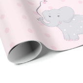 Papier Cadeau Eléphant mignon fille Baby shower rose (Coin rond)