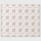 Papier Cadeau Eléphant mignon Floral Blanc rose Fille Nom Texte (Plat)