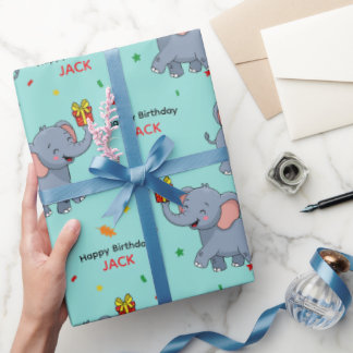 Papier Cadeau Éléphant Mignon Portant un Cadeau