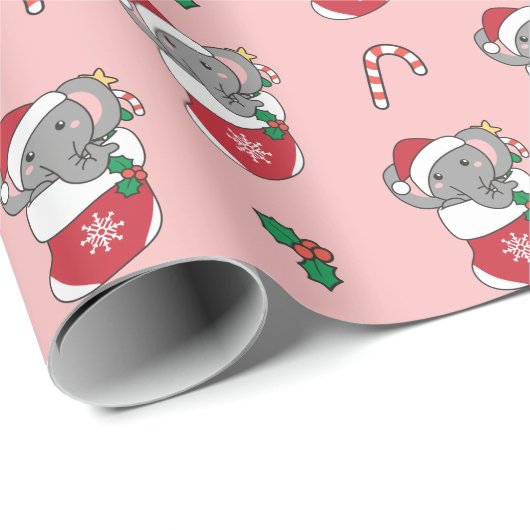 Papier Cadeau Eléphant Noël Neige Hiver Animaux Eléphants W (Coin rond)