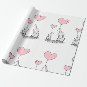 Papier Cadeau Eléphant rose mère et enfant Baby shower Wrappi