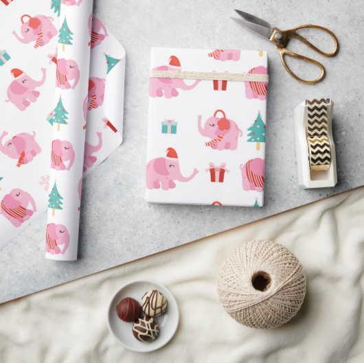 Papier Cadeau Eléphant rose mignon Vacances de Noël modernes (Artisanat)