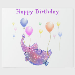 Papier Cadeau Eléphant Volant Ballons colorés Bébé Anniversaire