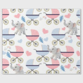 Papier Cadeau Elephant Wrapping Paper Baby Stroller Pink & Blue  (Plat)