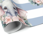 Papier Cadeau Elephant Wrapping Paper Blue & White Stripe (Coin rond)