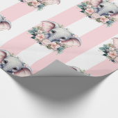 Papier Cadeau Elephant Wrapping Paper Pink & White Stripe  (Coin)