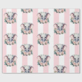 Papier Cadeau Elephant Wrapping Paper Pink & White Stripe  (Plat)