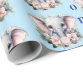 Papier Cadeau Elephant Wrapping Paper Pink & White Stripe  (Coin rond)