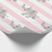Papier Cadeau Elephant Wrapping Paper Pink & White Stripe  (Coin)