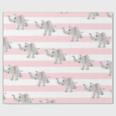 Papier Cadeau Elephant Wrapping Paper Pink & White Stripe  (Plat)
