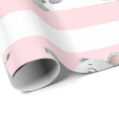 Papier Cadeau Elephant Wrapping Paper Pink & White Stripe  (Coin rond)
