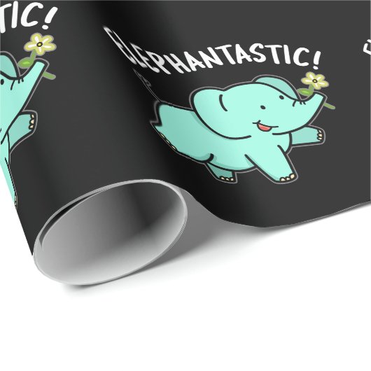 Papier Cadeau Elephantastic Funny Elephant Pun Dark BG (Coin rond)