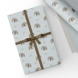 Papier Cadeau Éléphants à l'aquarelle bleue poussiéreuse Motif s