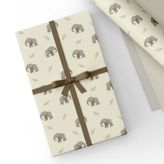 Papier Cadeau Éléphants à l'aquarelle jaune motif safari